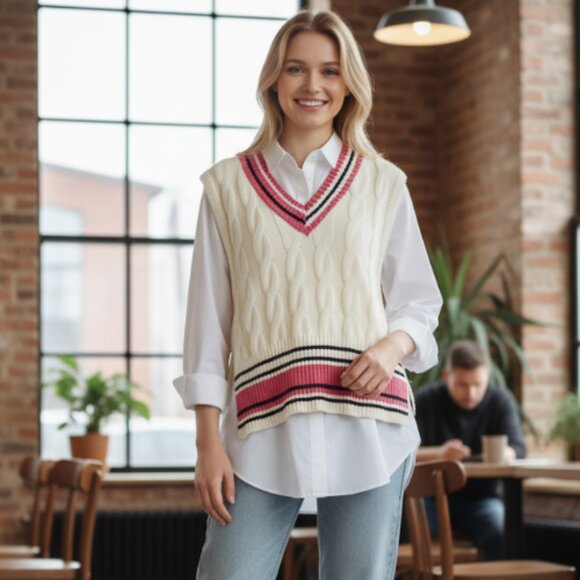 NWOT Free People Coastal prep Poncho vest academia preppy ONE SIZE - Picture 1 of 10